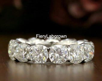 5 Kissenschliff Künstlich Labor Gewachsener Diamant Ehering | Klassischen Zinken Set Volle Ewigkeit Diamant Band | 10K Weißgold Band | Stapelbare Band