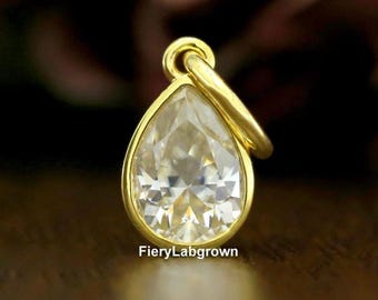 10 x 7 MM Lab-Grown Diamant Anhänger Halskette | Attraktive Lünette Set Solitaire Diamant Anhänger | 10K Gelbgold Anhänger | Nur Anhänger