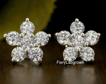3.5 MM Rundschliff Lab gewachsen Diamant Party Wear Ohrringe | Atemberaubende Floral Style Ohrstecker | 10K Weißgold Ohrringe | Ohrringe