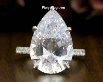 Huge 18x12 MM Pear Cut Lab Grown Diamond Engagement Ring | Hidden Halo With Pave Setting Diamond Ring | 18K White Gold Full Eternity Ring