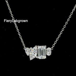 Multi Shape Lab Grown Diamond Stylish Pendant Necklace | 18k Gold Women&#39;s Necklace | Handmade Jewelry | Daily Wear Necklace | Birthday Gift