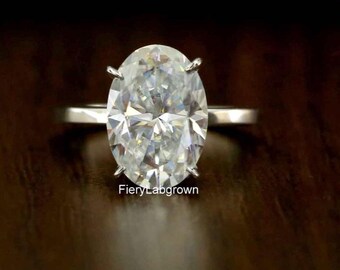 13x9 MM Oval Cut Eco-Friendly Diamond Engagement Ring | Beautiful Four Claw Prong Set Solitaire Diamond Ring | 18K White Gold Women's Ring