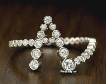 Alphabet Buchstabe A Diamant Ring | Rundschliff Labor gewachsener Diamant Ring | Lünetten-gesetzter Diamant-Ring | Diamant Ring für Sie | Jubiläumsgeschenk