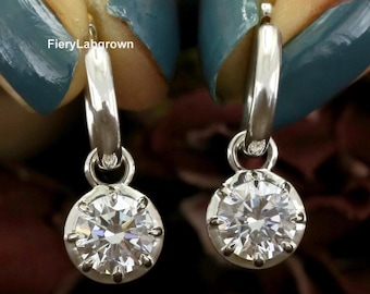 Sammeln Set Solitaire Diamant Tropfen Ohrringe | 7,5 mm umweltfreundliche Diamantohrringe im Rundschliff | 14K Weißgold Ohrringe | Riegel Ohrringe