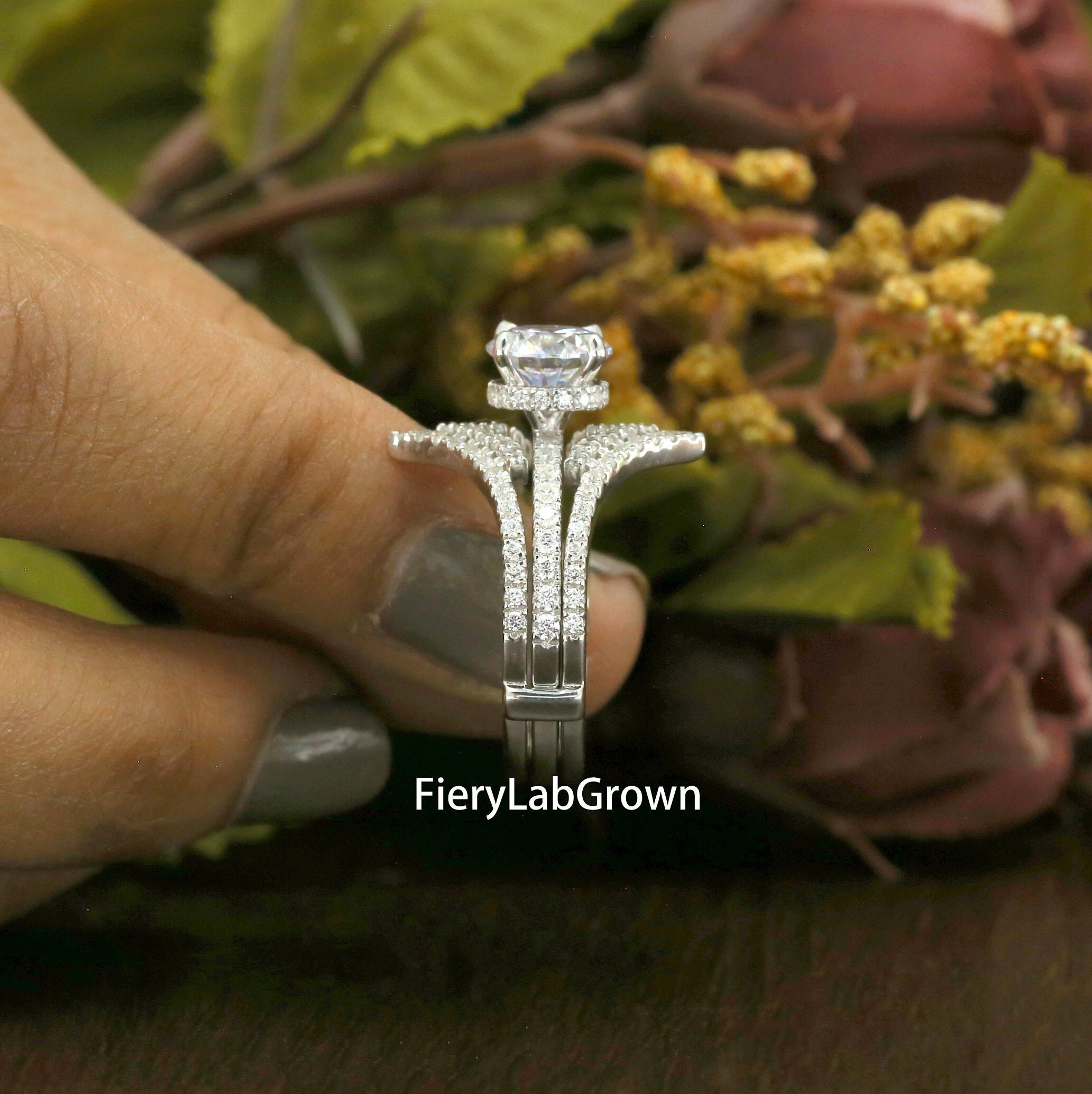 Buy CVD Diamond Enhancer Design Insert Wedding Ring Set 7.50 Mm Round ...