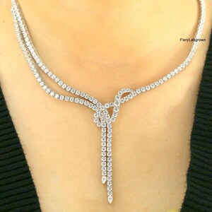 Unique Style Diamond Necklace | Women&#39;s Wedding Necklace | Round & Pear Cut Lab Grown Diamond Party Wear Necklace | 14k Gold Tennis Necklace