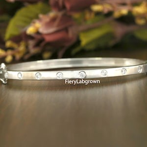 2.50 MM Round Brilliant Cut Lab Grown Diamond Bangle | Flush Set Cluster Diamond Half Eternity Bangle | Wedding Anniversary Bangle Bracelet
