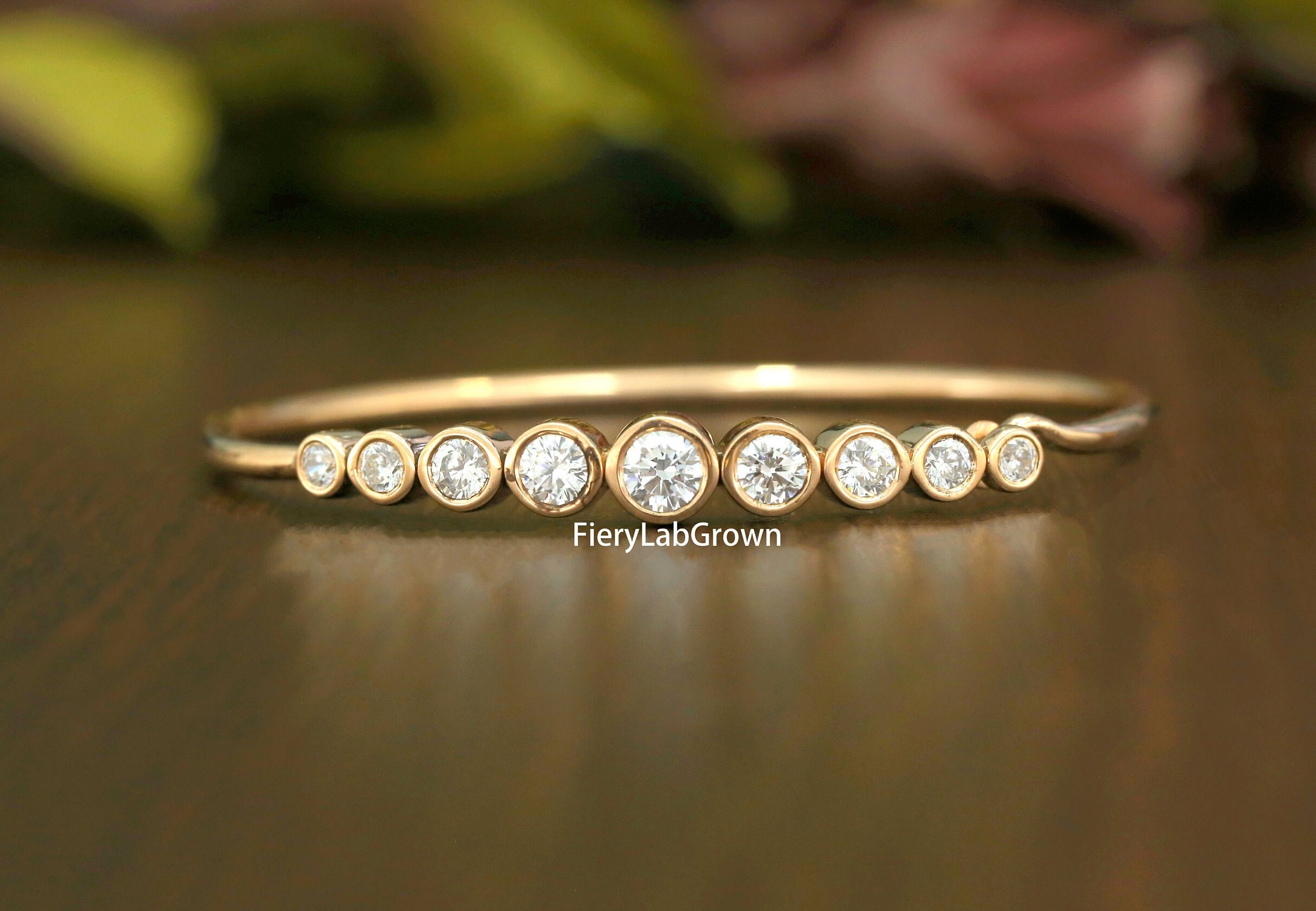 1.52 TCW Round Brilliant Cut Lab Grown Diamond Bangle | Gorgeous Bangle In 18k Rose Gold | Bezel Setting Man-Made Diamond Engagement Bangle