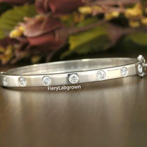 3.50 MM Round Cut Lab Diamond Wedding Bangle | Flush Set Man-Made Diamond Half Eternity Bangle | Classic Bangle Bracelet | Anniversary Gift