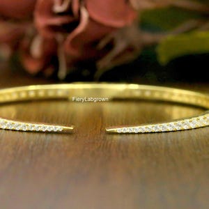 Man-Made Lab Diamond Wedding Bangle | Open Cuff Bangle Bracelet | 2.94 TCW Round Brilliant Cut CVD Diamond Full Eternity Bangle In 14k Gold