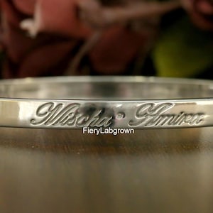 14k White Gold Custom Name Date Engraved Bracelet | Personalized Gift Bangle | Customized Bangle Bracelet | Anniversary Gift For Him Or Her