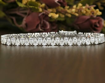 0.50 CT Each Pear Cut Lab Grown Diamond Tennis Bracelet | Tear Drop Diamond Prong Set Wedding Bracelet | CVD Diamond White Gold Bracelet