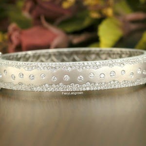 Gorgeous Diamond Scatter Wide And Flat Bracelet, 2.95 TCW Round Cut Lab Grown Diamond Are Heavily Patterned On The Edges, 14k Yellow Gold