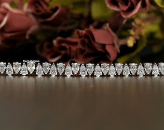 Schöne 6 x 4 MM Pear Cut Umweltfreundliche Diamant Hochzeit Tennis Armband | Alternatives Zacken Set Diamant Armband | 14K Weißgold Armband