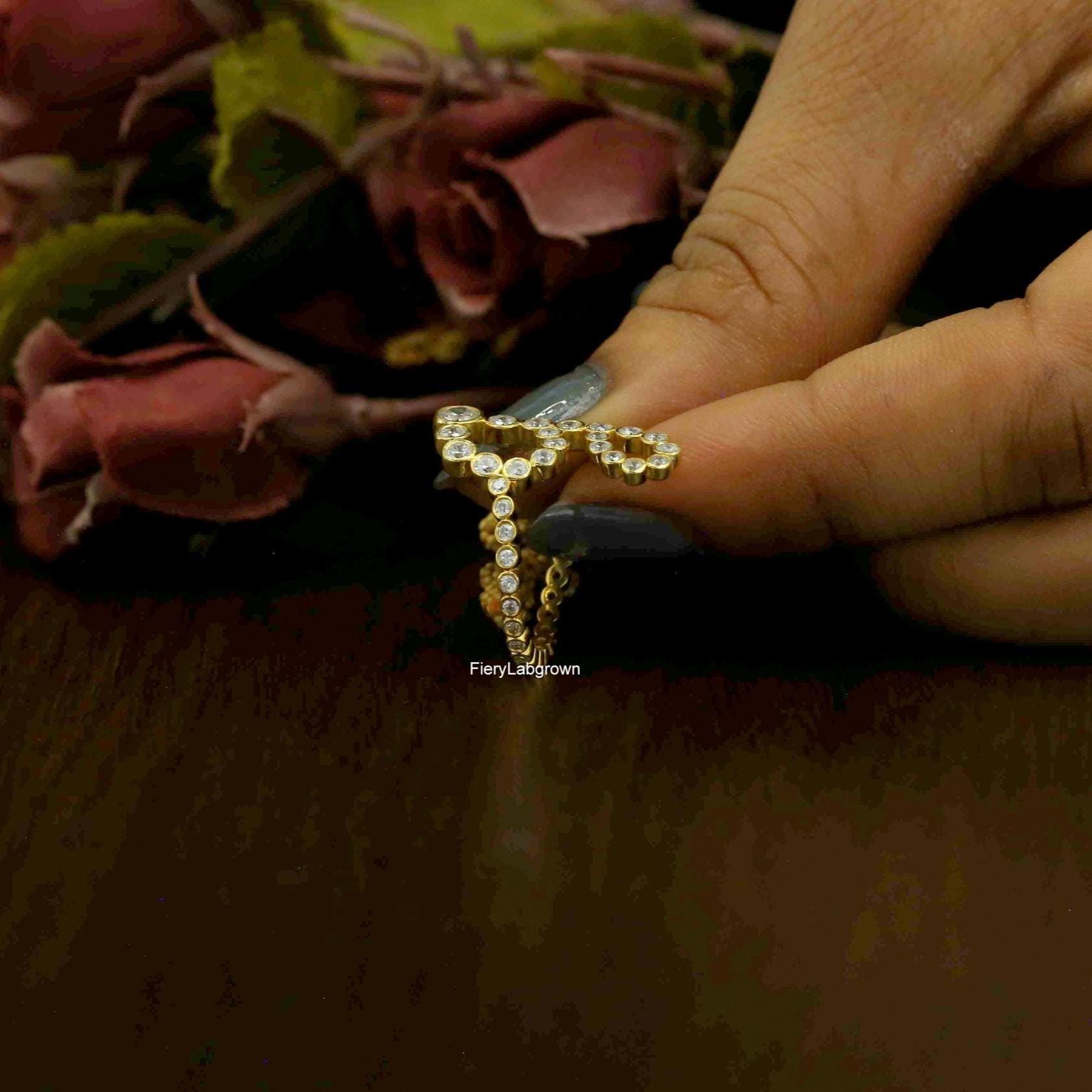 Alphabet Letter 'G' Diamond Ring | Round Cut Man-made CVD Diamond Ring ...