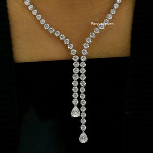 Diamond Tennis Necklace | Pear & Round Cut Lab Grown Diamond Wedding Necklace For Women&#39;s | Stylish Drop Necklace | 14k White Gold Necklace