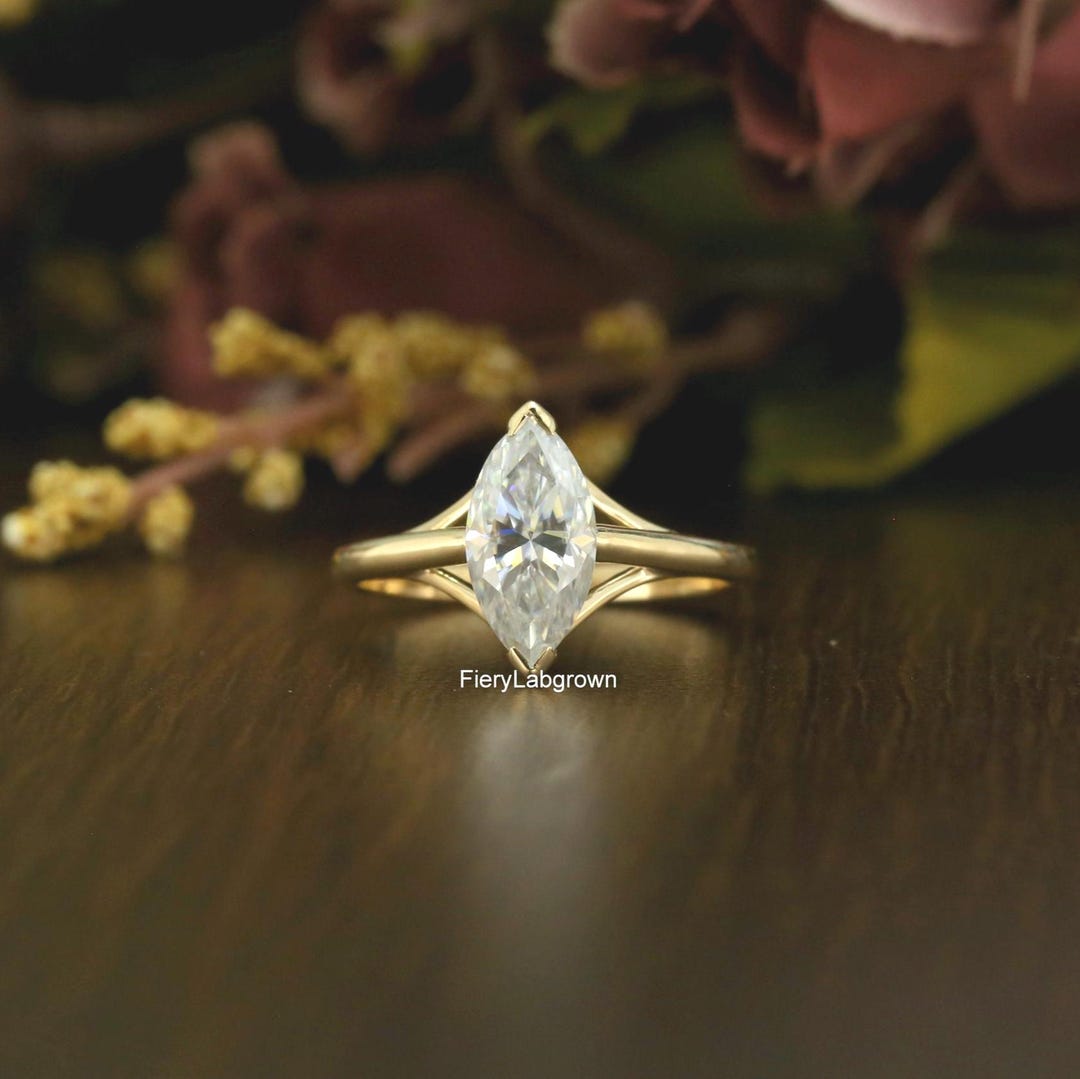 Classic Solitaire Lab Diamond Wedding Ring | 12x6 MM Marquise Cut CVD ...