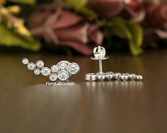 Cluster Winged CVD Diamond Earrings | 1.02 TCW Bezel Setting Round Lab Grown Diamond Stud Earrings | Screw Back Earrings | Bridesmaid Gift