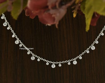 1.76 TCW Round Cut Lab Grown Diamond Wedding Necklace | Bezel Set Diamond Tennis Necklace | 14K White Gold Necklace | Everyday Necklace
