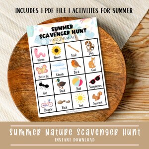 Summer Nature Scavenger Hunt for Kids Printable Instant Download Collect and Find Activity Party Game Nature Activity Nature Walk Camping