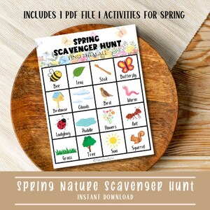 Spring Nature Scavenger Hunt for Kids Printable Instant Download Collect and Find Activity Party Game Nature Activity Nature Walk Camping
