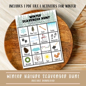 Winter Nature Scavenger Hunt for Kids Printable Instant Download Collect and Find Activity Party Game Nature Activity Nature Walk Camping
