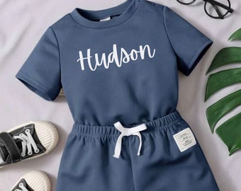 Custom Personalized Baby Boys Tee and Tie Front Shorts Outfit | Neutral Matching Set for Baby | Infant boy coming home outfit | Baby Shower