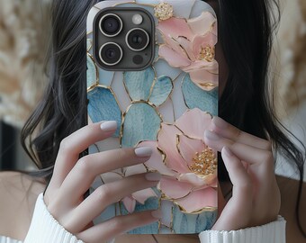Funda resistente para teléfono con mosaico de vidrio teñido rosa, funda protectora con flor de cactus rosa para iPhone 12, 13, 14, 15, 16 Pro Max, funda para Samsung Galaxy