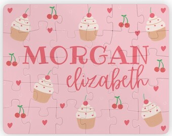 Cherry Cupcake Nombre personalizado Rompecabezas para niños, Regalo de nombre para niñas, Regalo para niños pequeños, Rompecabezas personalizado, Rompecabezas para niños pequeños, Rompecabezas de nombre Rompecabezas de cupcakes