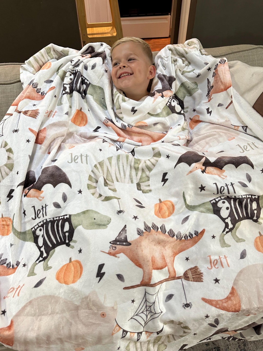 Manta personalizada con nombre de dinosaurio para bebé, manta de