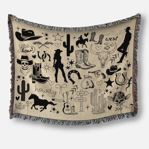 Wild West Woven Blanket Cowboy Blanket Cowgirl Woven Blanket Western Tapestry Country Wall Hanging Woven Throw Blanket Gift Cowboy Tapestry