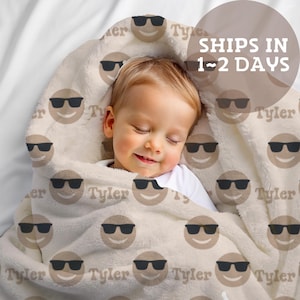 Cool Kids Smiley Personalized Kids Name Blanket, Boy Blanket, Baby Blanket, Kids Blanket, Personalized Gift, Gift for Baby and Toddlers