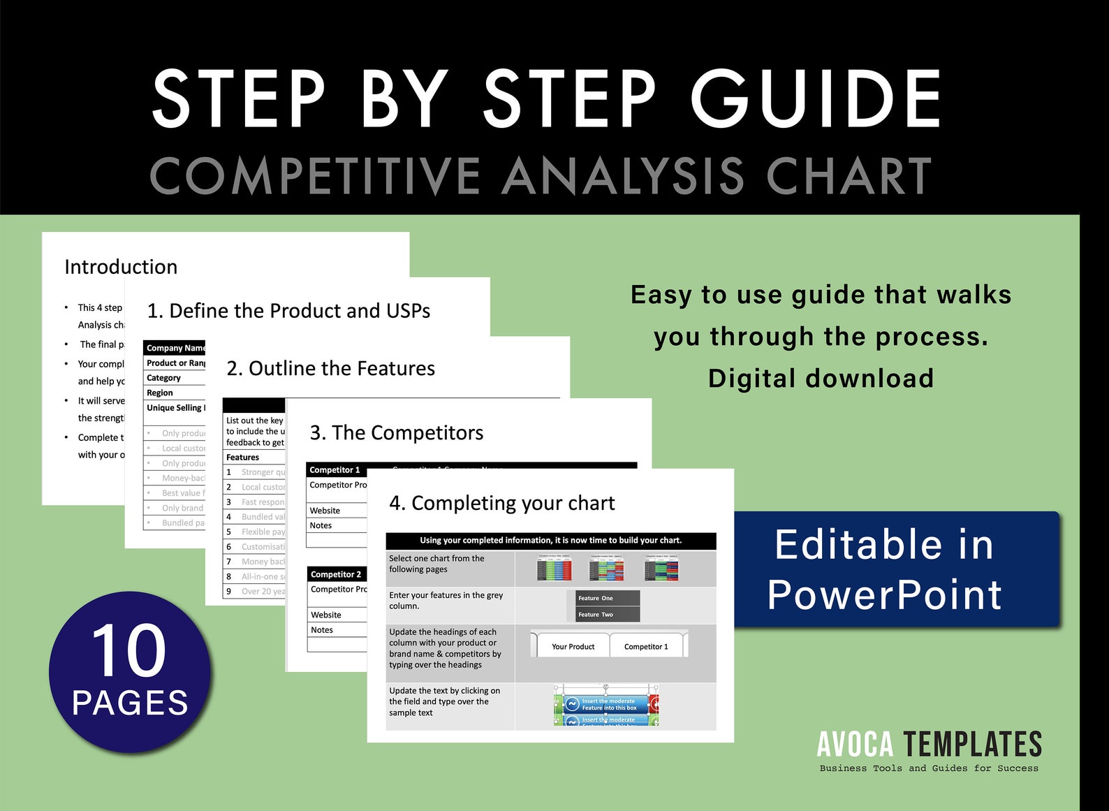 Competitor Analysis Chart, Editable Powerpoint Template (digital ...