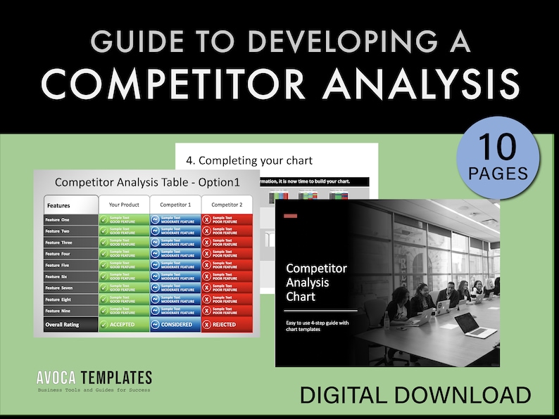 Competitor Analysis Chart, Editable Powerpoint Template (digital ...