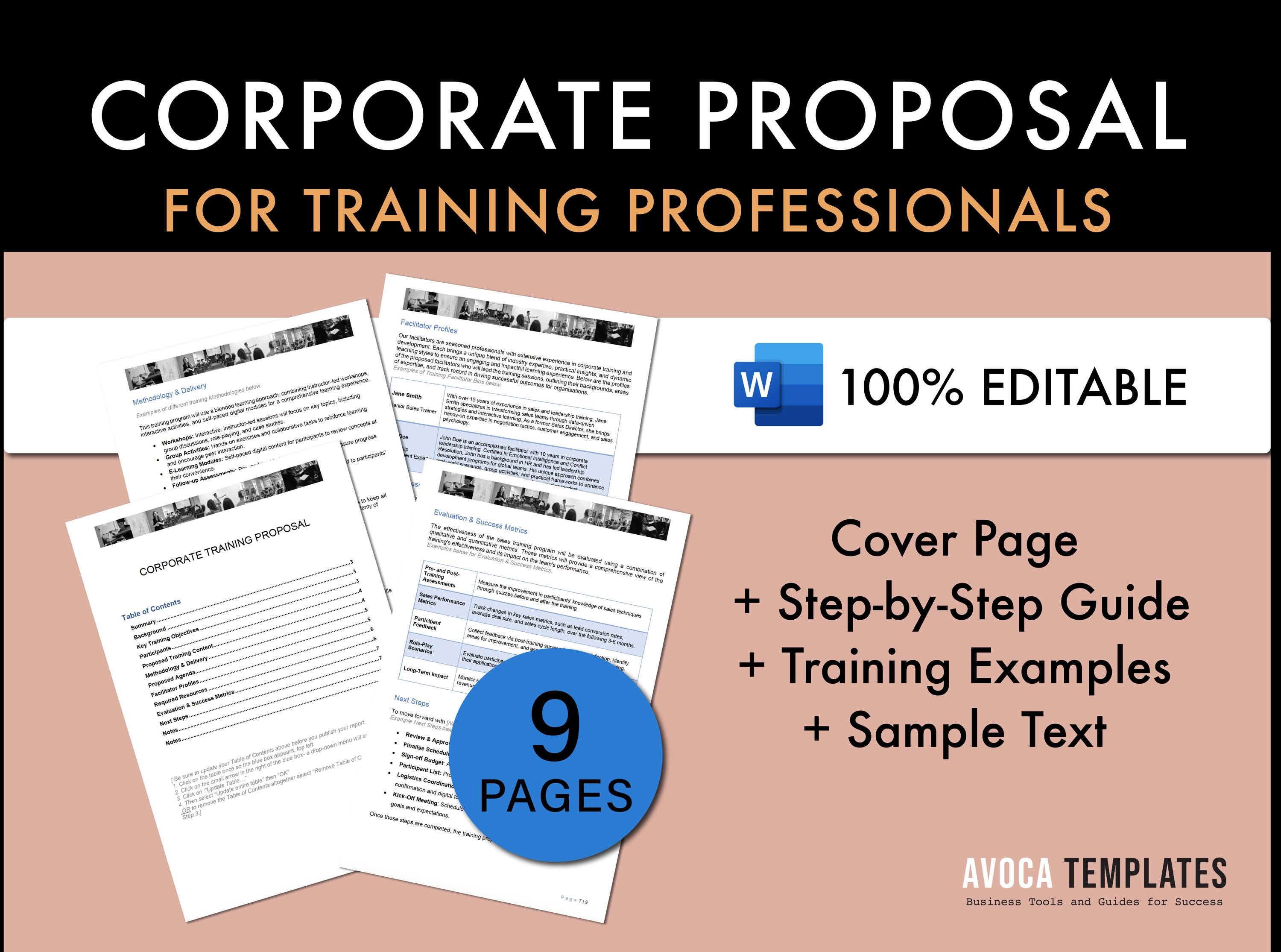 Corporate Training Proposal. 9 Pages. Editable With Microsoft Word or ...