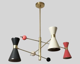 Stilnovo Tri Color Modern Three-Arm Brass Italian Brass Sputnik Style Chandelier Elegant Mid-Century Fixture Lighting
