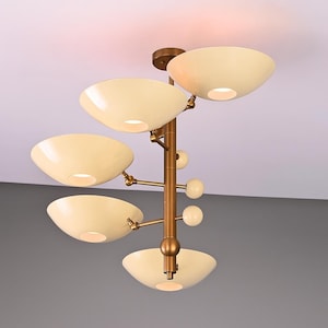 Mid-Century Modern Sputnik Chandelier: Italian Brass Five-Arm Lighting