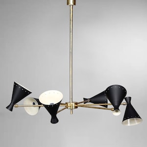 Stilnovo Style Mid-Century Brass Sputnik Chandelier – 6-Light Modern Black Ceiling Fixture