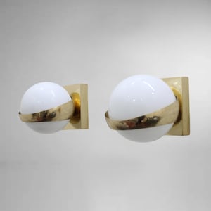 Handmade Brass Sputnik Wall Lamp Pair: Mid-Century Modern Glass Sconce