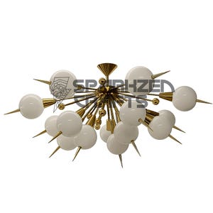 Stilnovo Style Brass Chandelier: Mid-Century Modern Sputnik Ceiling Light