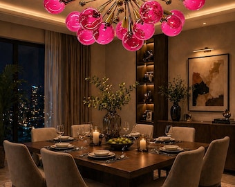 Sputnik styled Fluorescent Pink Ball Brass Itailian 1950s Light Stilnovo Ceiling Lamp Lighting