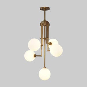 Contemporary Italian Stilnovo Sputnik Chandelier – Mid-Century Five-Arm Glass Globe Light