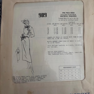 May include: Vintage Modes Royale pattern for a one-piece dress, size 12, with 3/4 length sleeves and a slim skirt. The pattern includes a measurement chart and fabric requirements. The price is $2.00.