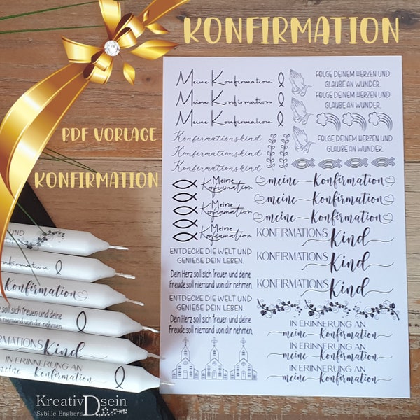 KONFIRMATION | Konfirmationskerzen | Kerzen Tattoo | Kerzen selber gestalten | Konfirmation | Digitale pdf Vorlage zum immer wieder nutzen