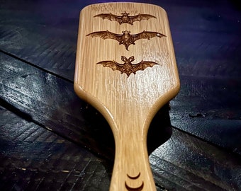 Hair Brush - Triple Bat Design Engraved on Bamboo