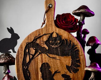 Alice in Wonderland Acacia Wood Charcuterie Board: Engraved Cheese Board