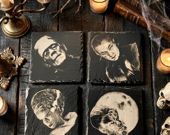 Universal Monsters Slate Coasters: Engraved Classic Movie Set 1
