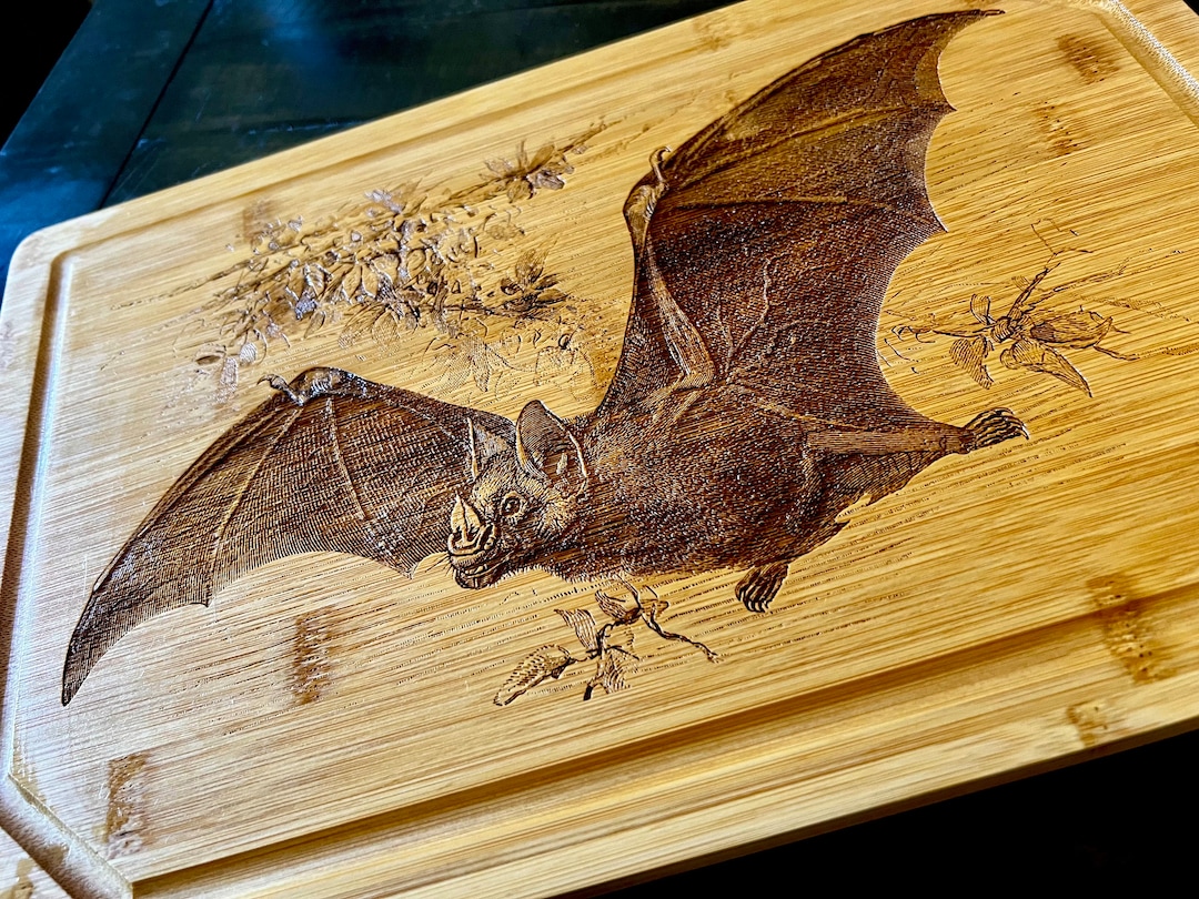 Cutting Board Classic Gothic Victorian Bat Engraved on Bamboo