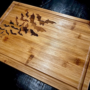 Cutting Board / Charcuterie Board - Bats!  engraved on Bamboo wood Cutting Board Cheese Plate Gothic Kitchen