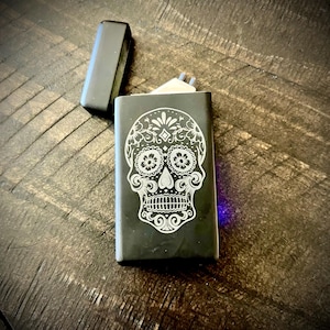 Arc Lighter - Sugar Skull engraved includes USB charger rechargeable